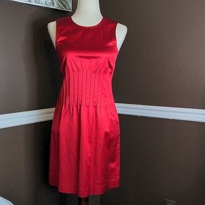 Theory Brynne sleeveless pleated crew neck above knee dress in Crimson s…